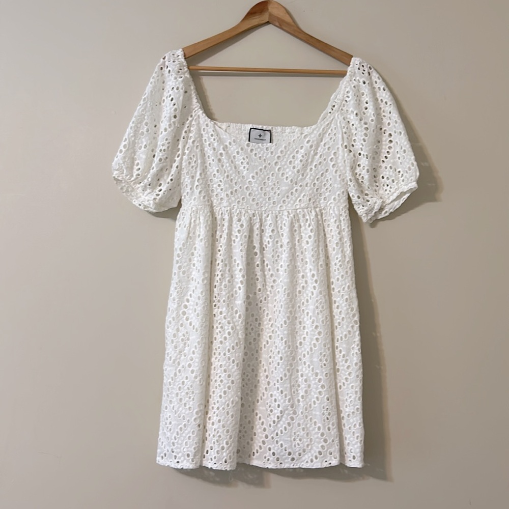 Tuckernuck White Eyelet Abigail Small Puff Sleeve Babydoll Dress